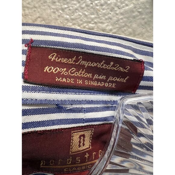 Nordstrom Classic Mens Blue & White Striped Pinpoint Oxford Shirt 100% Cotton Lo - Picture 4 of 6